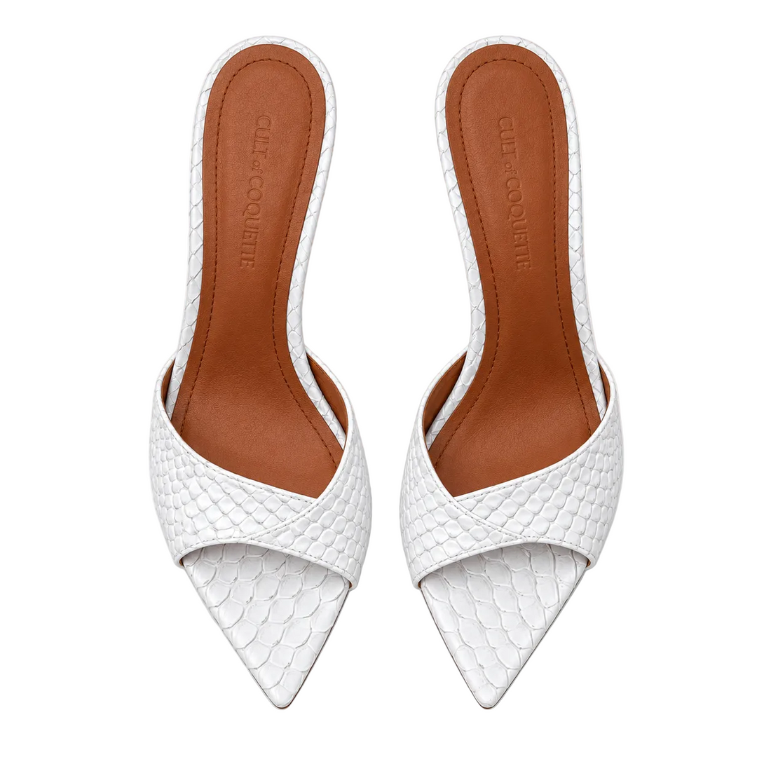 Cult of Coquette White Reptile Mules -US 8