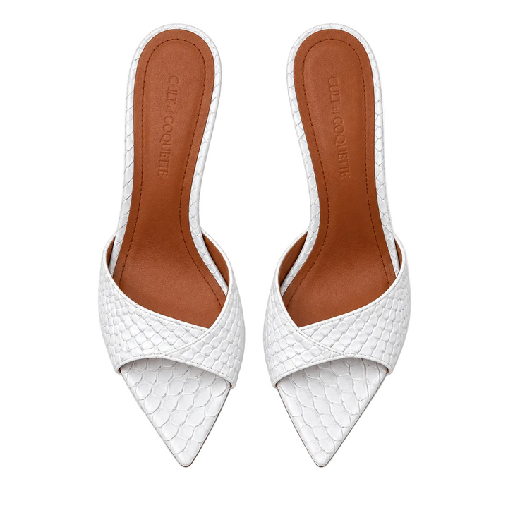 Cult of Coquette White Reptile Mules -US 8