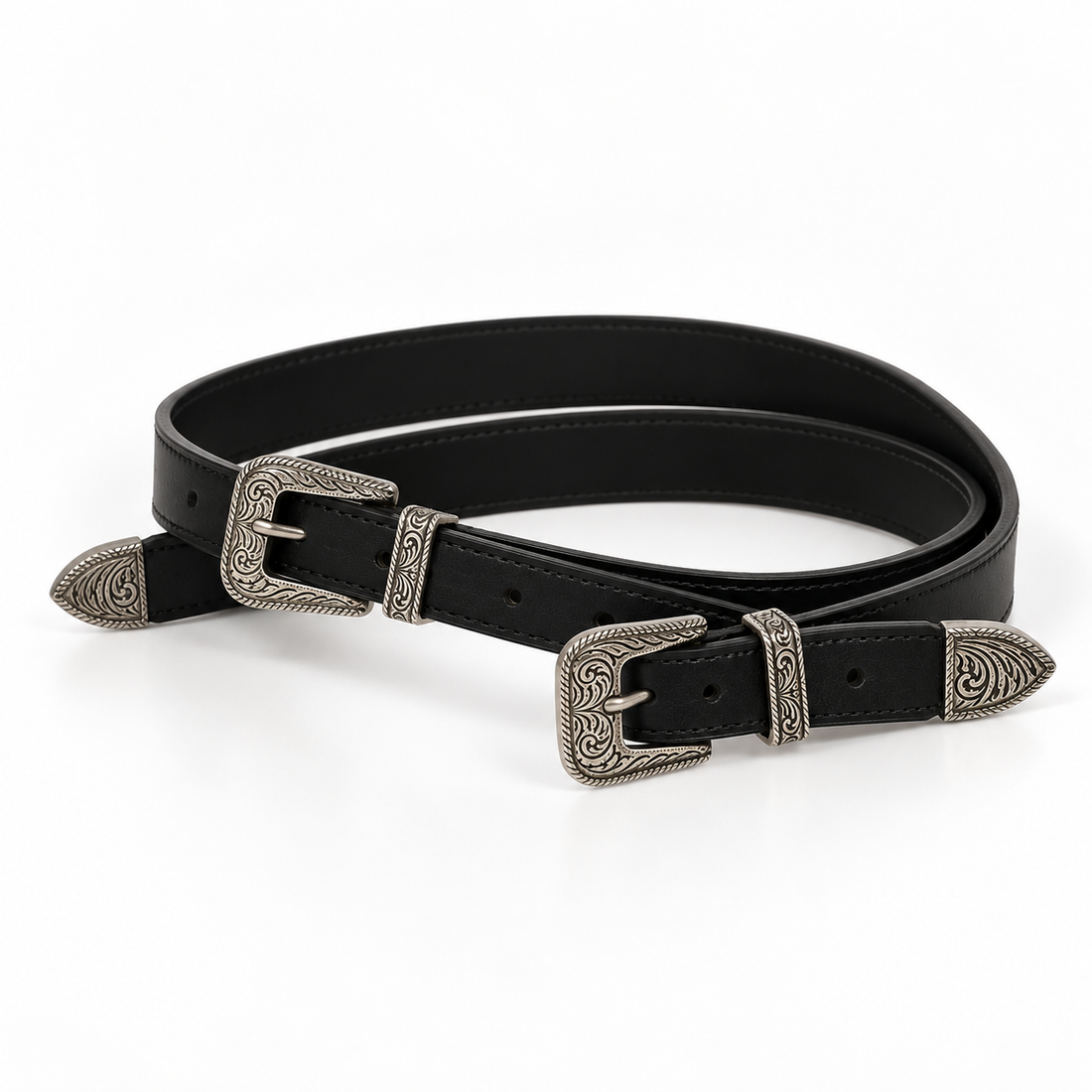 Saint Laurent Black Western Double Buckle Belt - XXS / XS