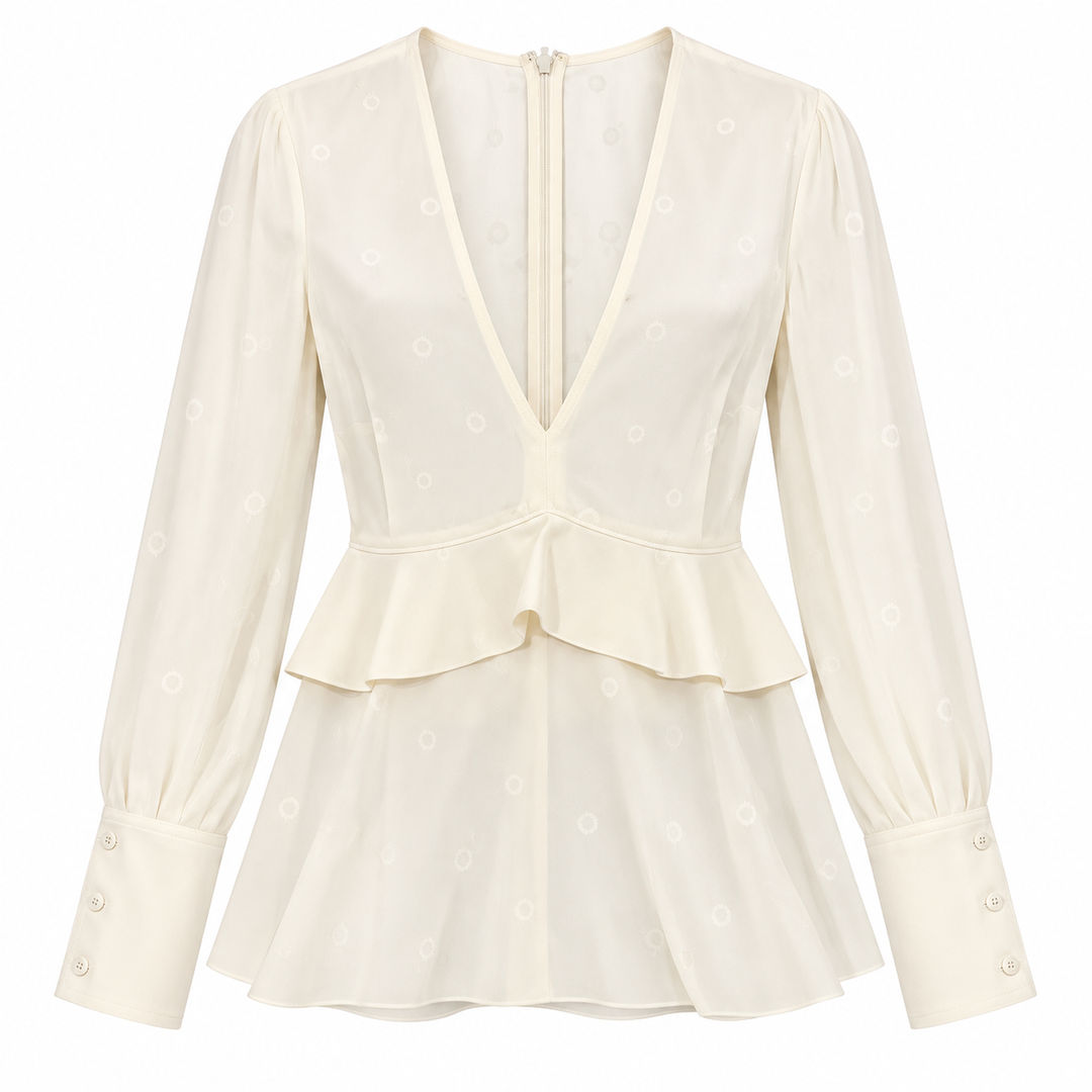 Proenza Schouler Satin Black Crepe Peplum Top - 2