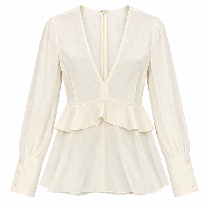 Proenza Schouler Satin Black Crepe Peplum Top - 2
