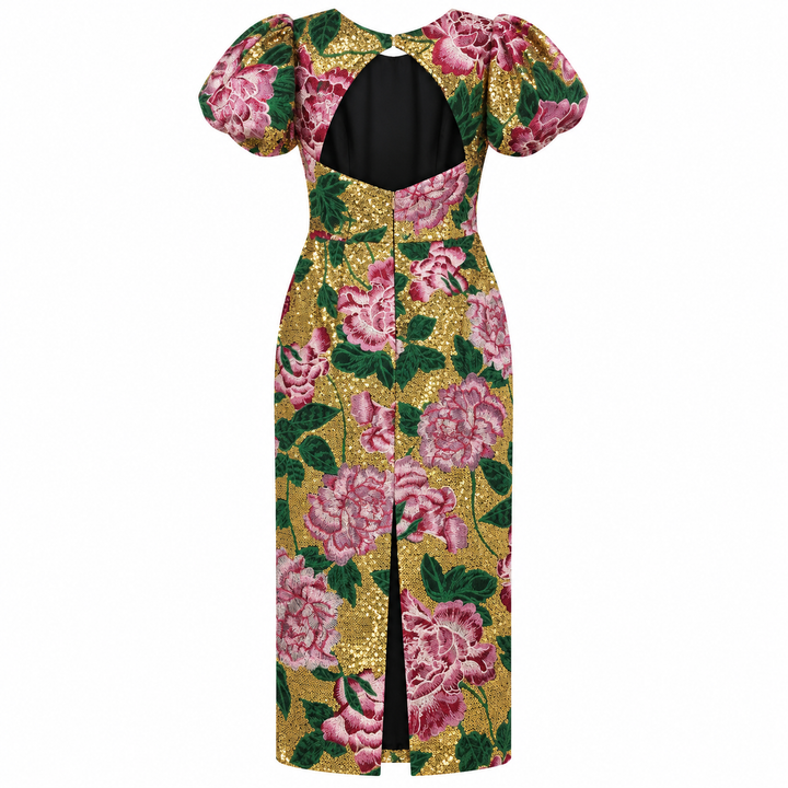 Marchesa Notte Floral Sequin Midi Dress - 2