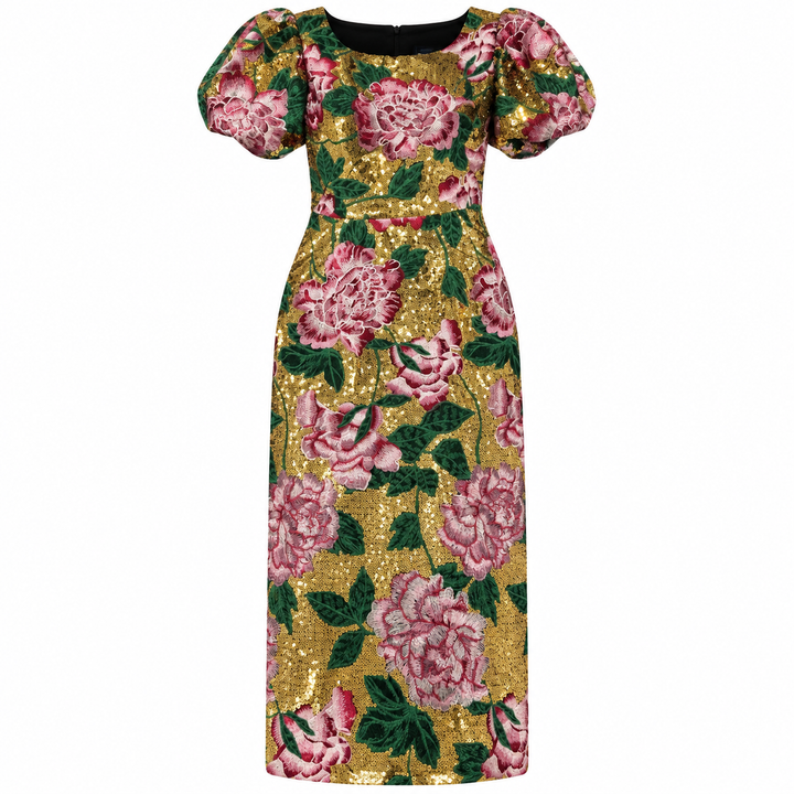 Marchesa Notte Floral Sequin Midi Dress - 2