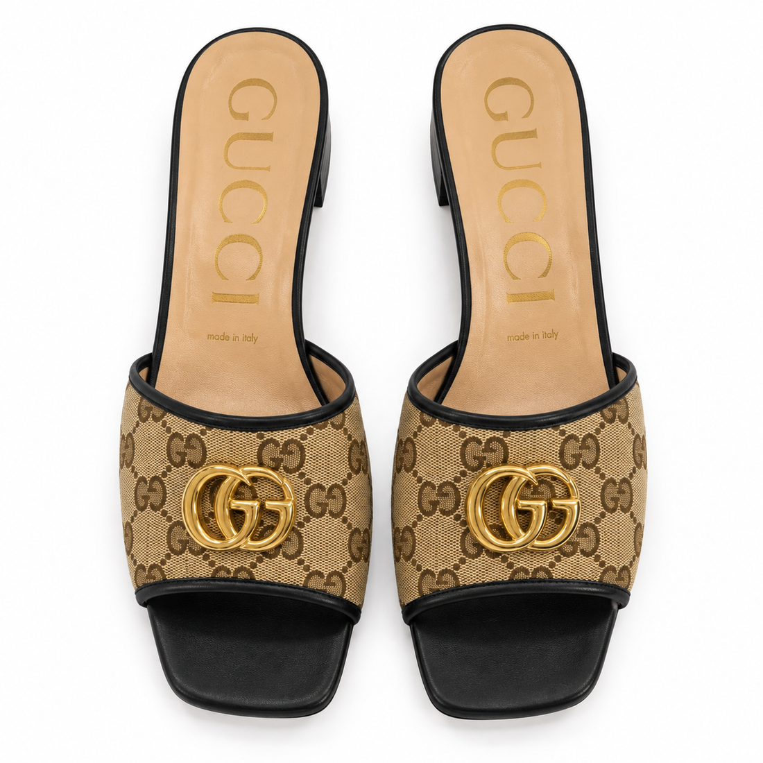 Gucci GG Canvas Double G Heeled Slide Sandals - 38.5
