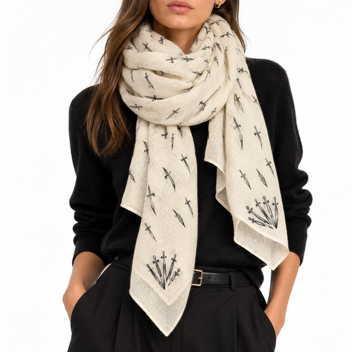 Rag &amp; Bone Classic Dagger Wool Scarf - Ivory/Black - 100% Wool