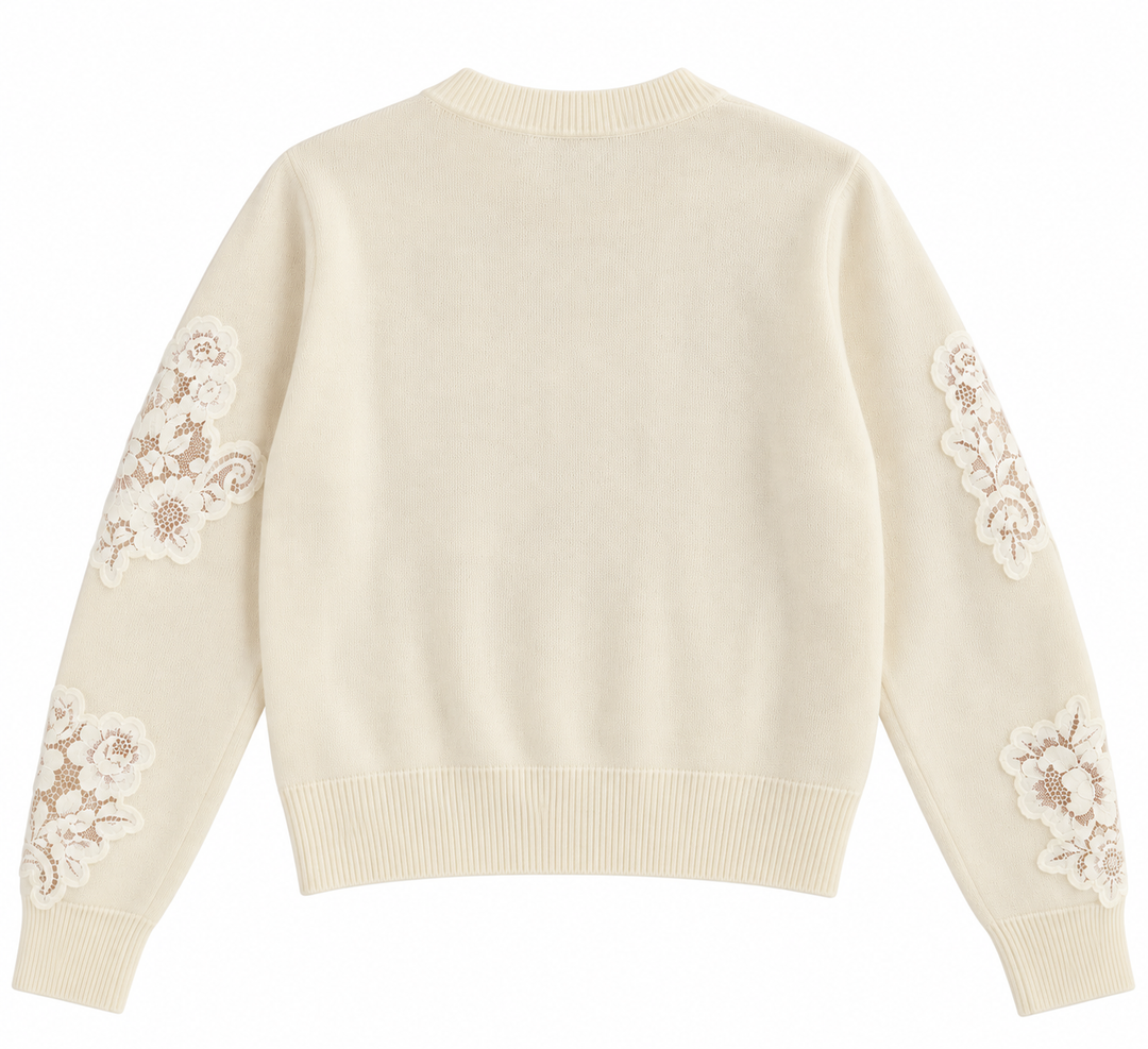 LoveShackFancy Lazuli Lace Wool-Cashmere Sweater, Ivory - XXS