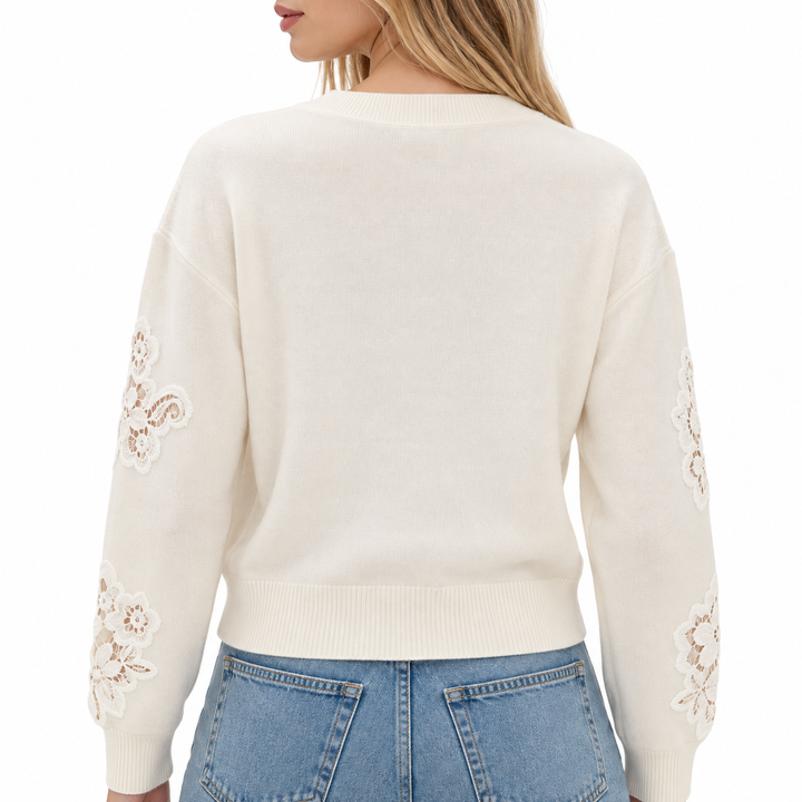 LoveShackFancy Lazuli Lace Wool-Cashmere Sweater, Ivory - XXS