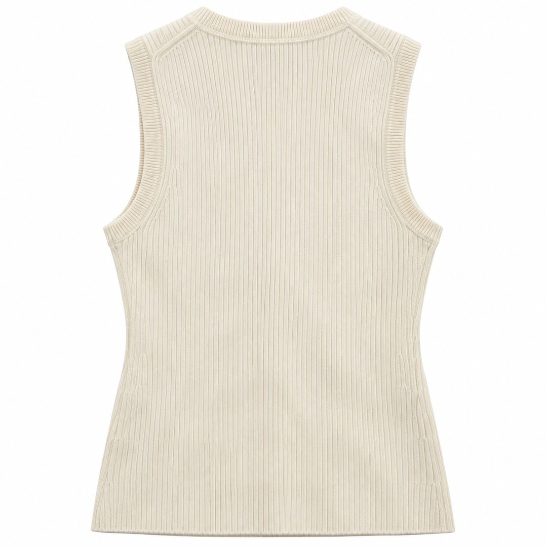 EAVES Susen Rib Knit V-Neck Top, Ivory - XXS