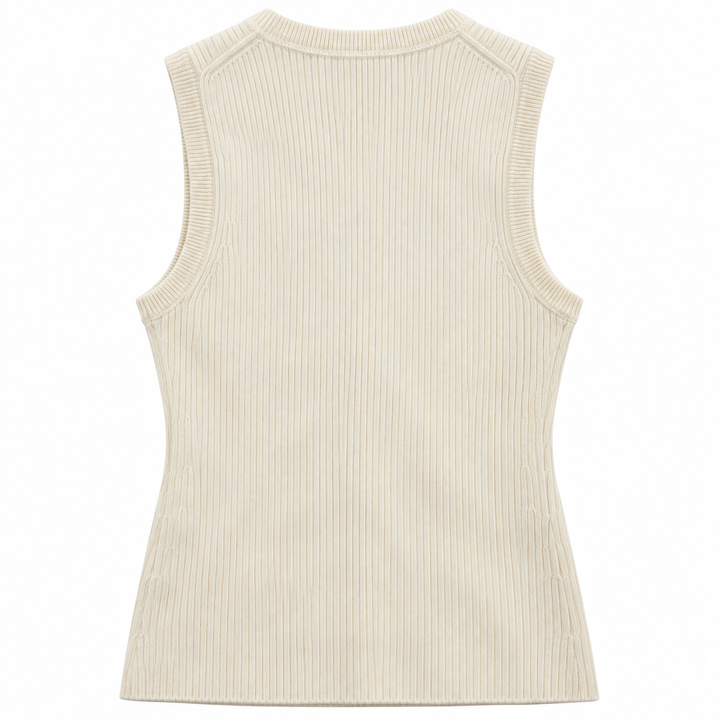 EAVES Susen Rib Knit V-Neck Top, Ivory - XXS