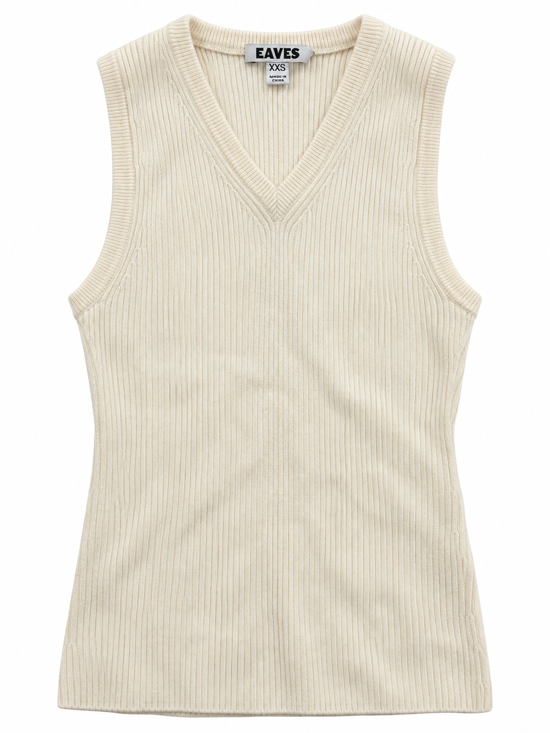 EAVES Susen Rib Knit V-Neck Top, Ivory - XXS