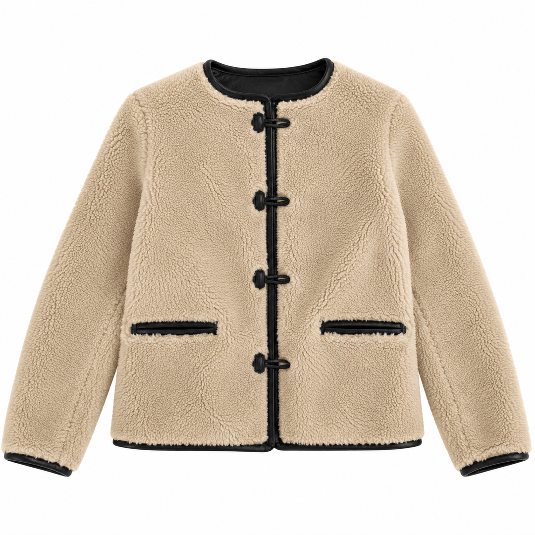 MANGO Faux-Shearling Toggle Coat, Beige/Black - XS