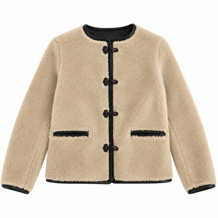 MANGO Faux-Shearling Toggle Coat, Beige/Black - XS