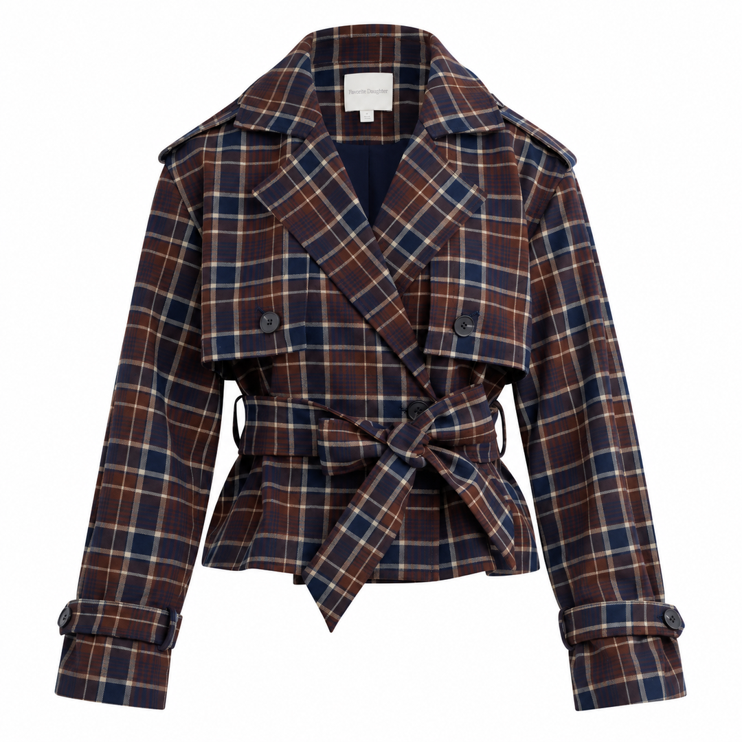Favorite Daughter The Cropped Charles Trench, Toffee Plaid - XS