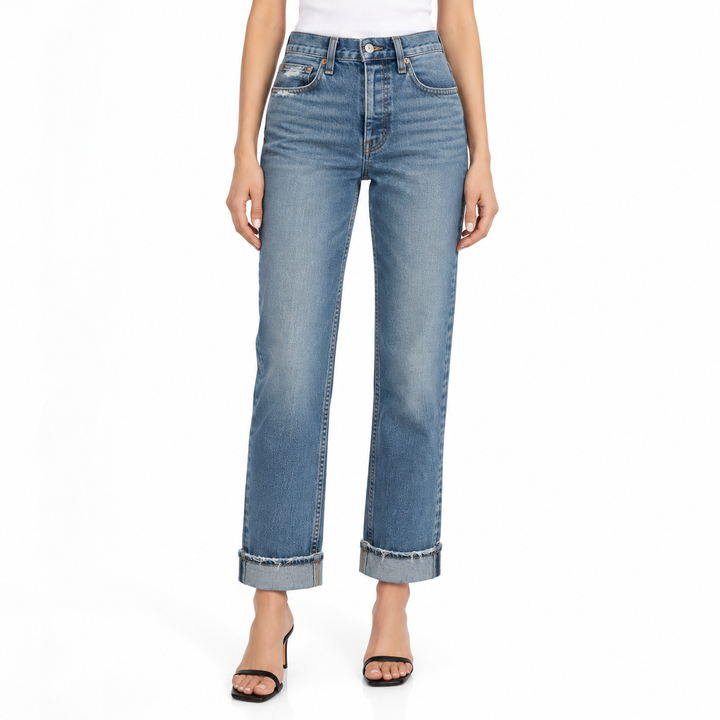 RE/DONE Light-Wash Distressed Straight-Leg Jeans - 24
