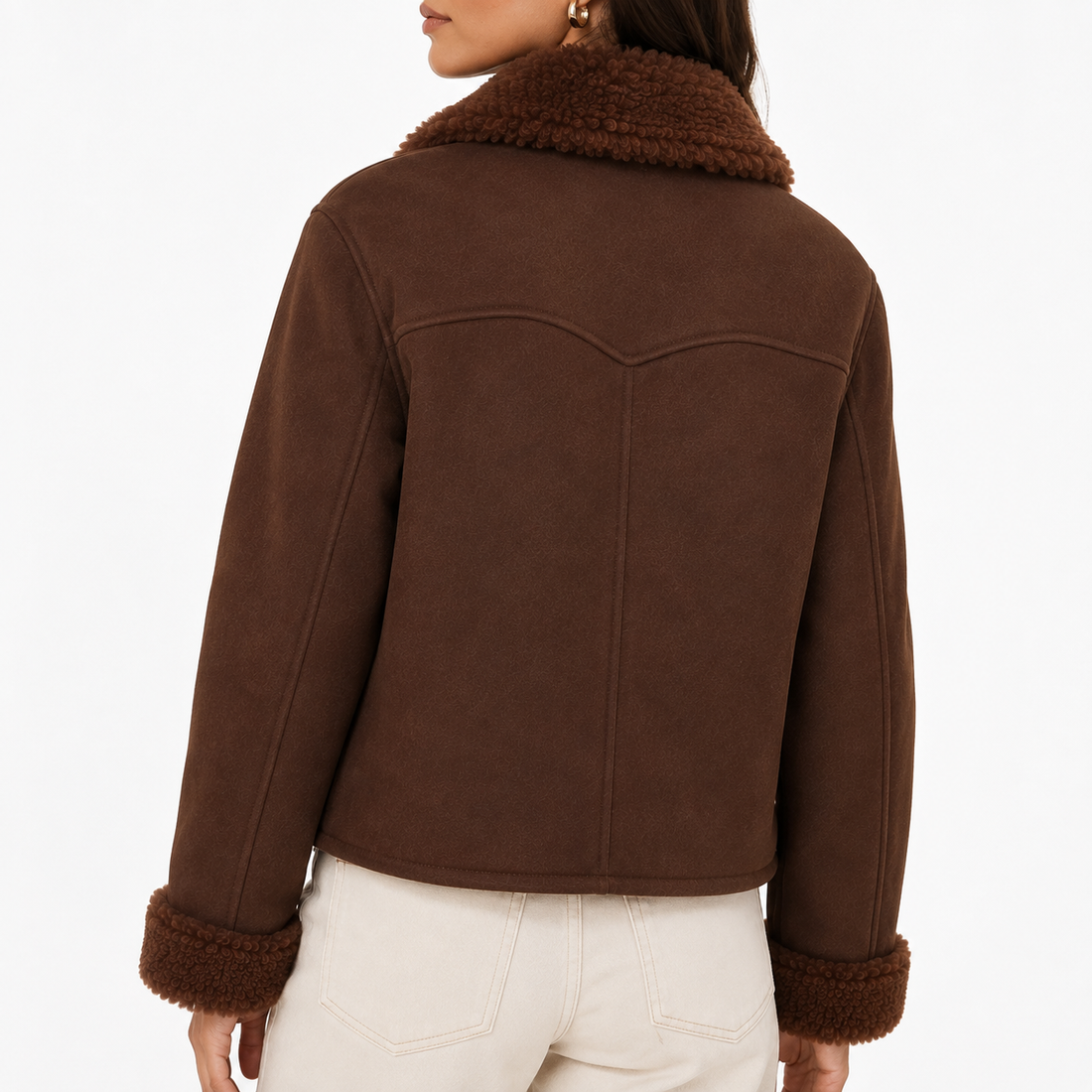Mango Brown Faux-Suede / Shearing - Style Zip Jacket - M