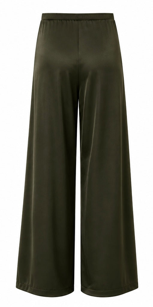 La Ligne Colby Wide-Leg Satin Pants Olive Green - M