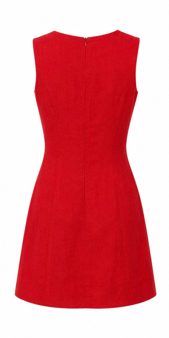 Reformation Button-Front Linen Mini Dress Cherry Red - S