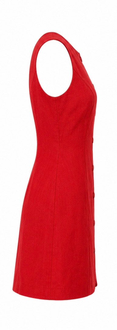 Reformation Button-Front Linen Mini Dress Cherry Red - S