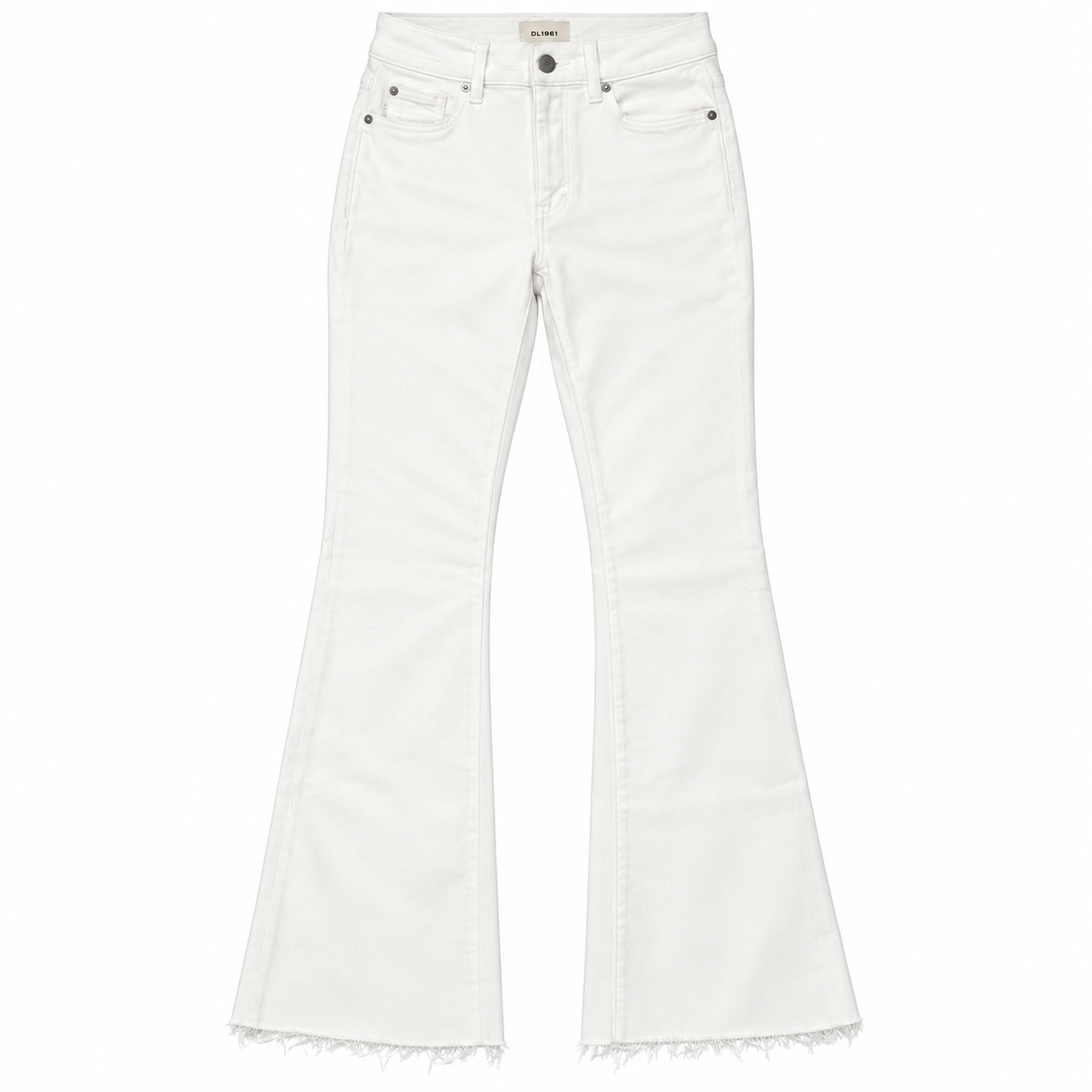 DL1961 White High-Rise Raw-Hem Flare Jeans - 24
