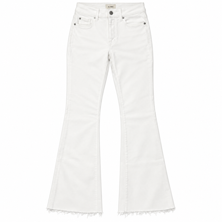 DL1961 White High-Rise Raw-Hem Flare Jeans - 24