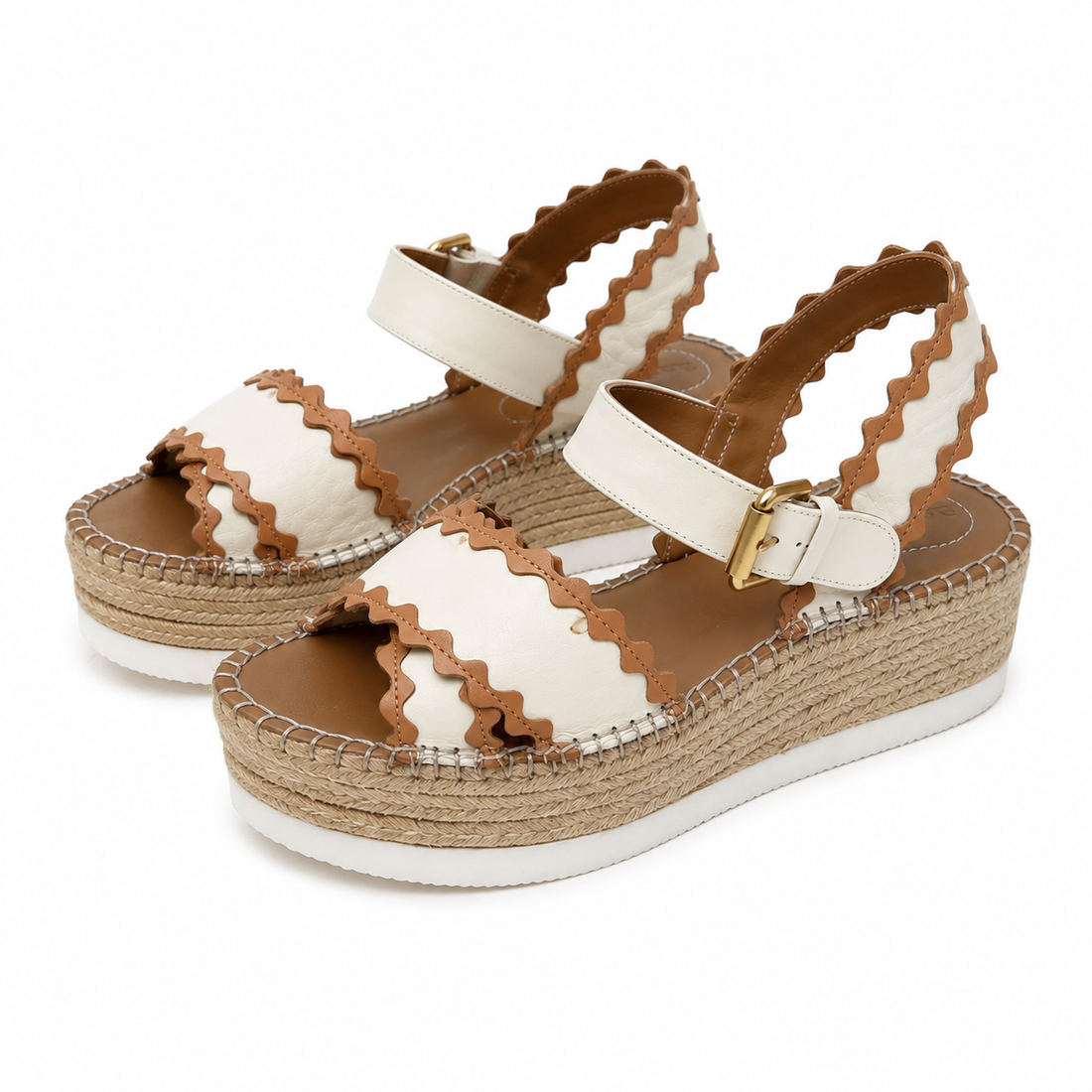 Chloe Lauren Scalloped Leather Espadrille Platform Sandals - EUR 39 / U.S 8.5