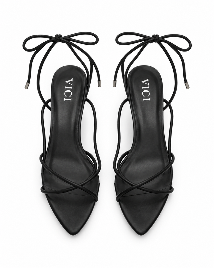VICI Bella Faux Leather Strappy Kitten Heels, Black - 6