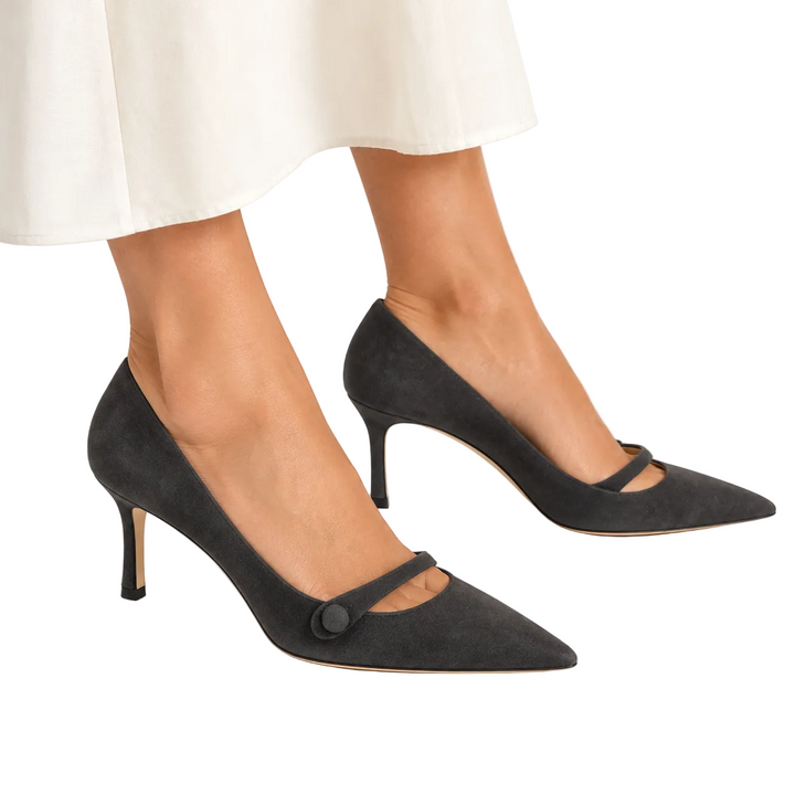 Manolo Blahnik Grey Suede Mary Jane Pumps - Size 38