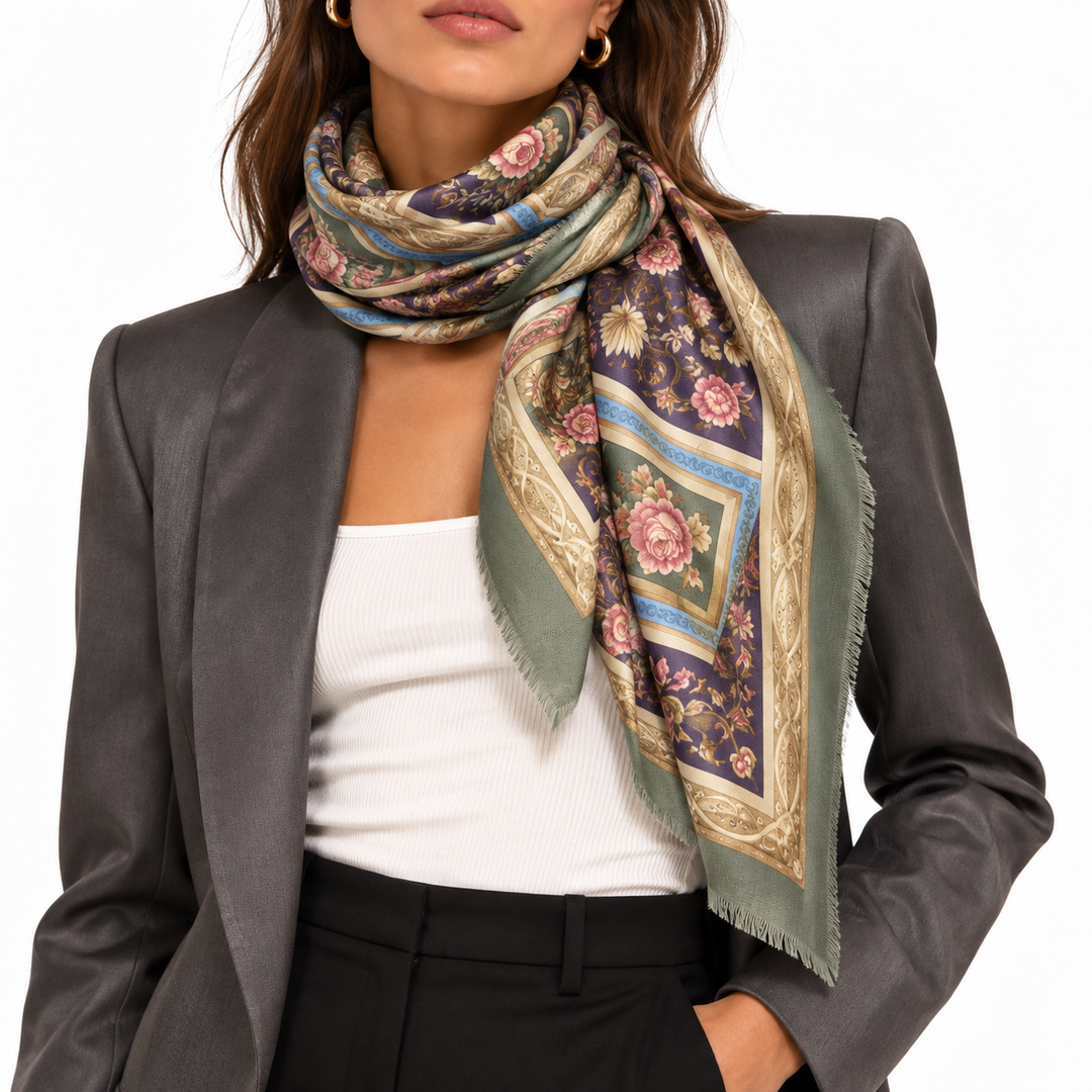 Gucci Oversized Floral Square Scarf / Shawl, Multicolor