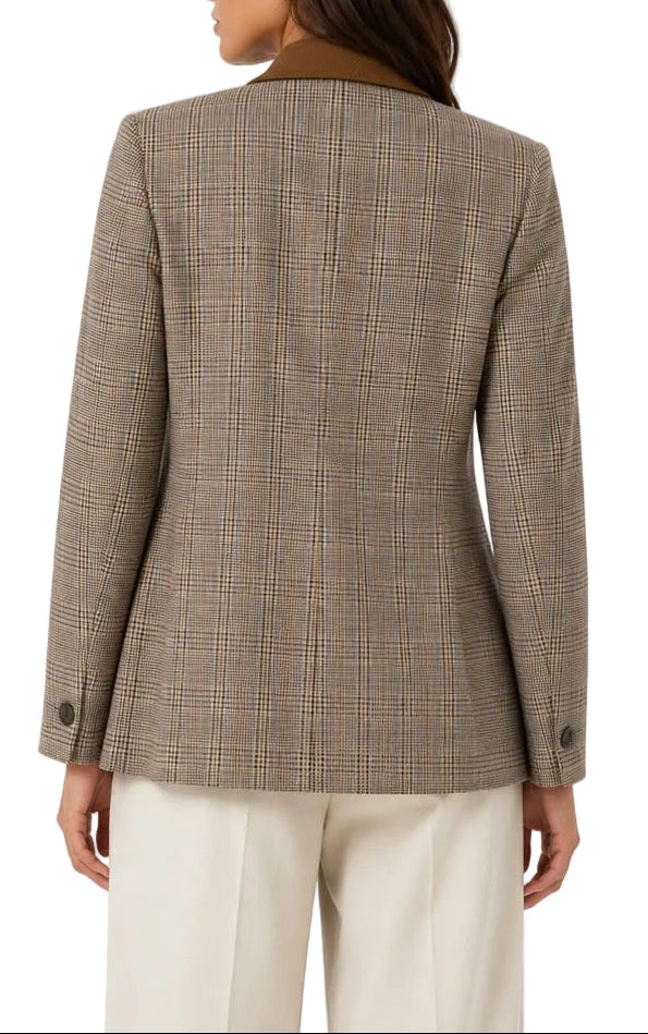Rag & bone Prince of Wales Plaid Blazer with Suede Collar Trim - 6