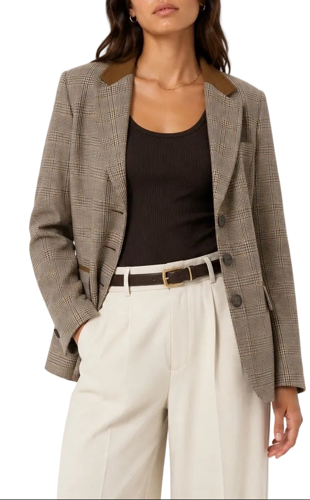 Rag & bone Prince of Wales Plaid Blazer with Suede Collar Trim - 6