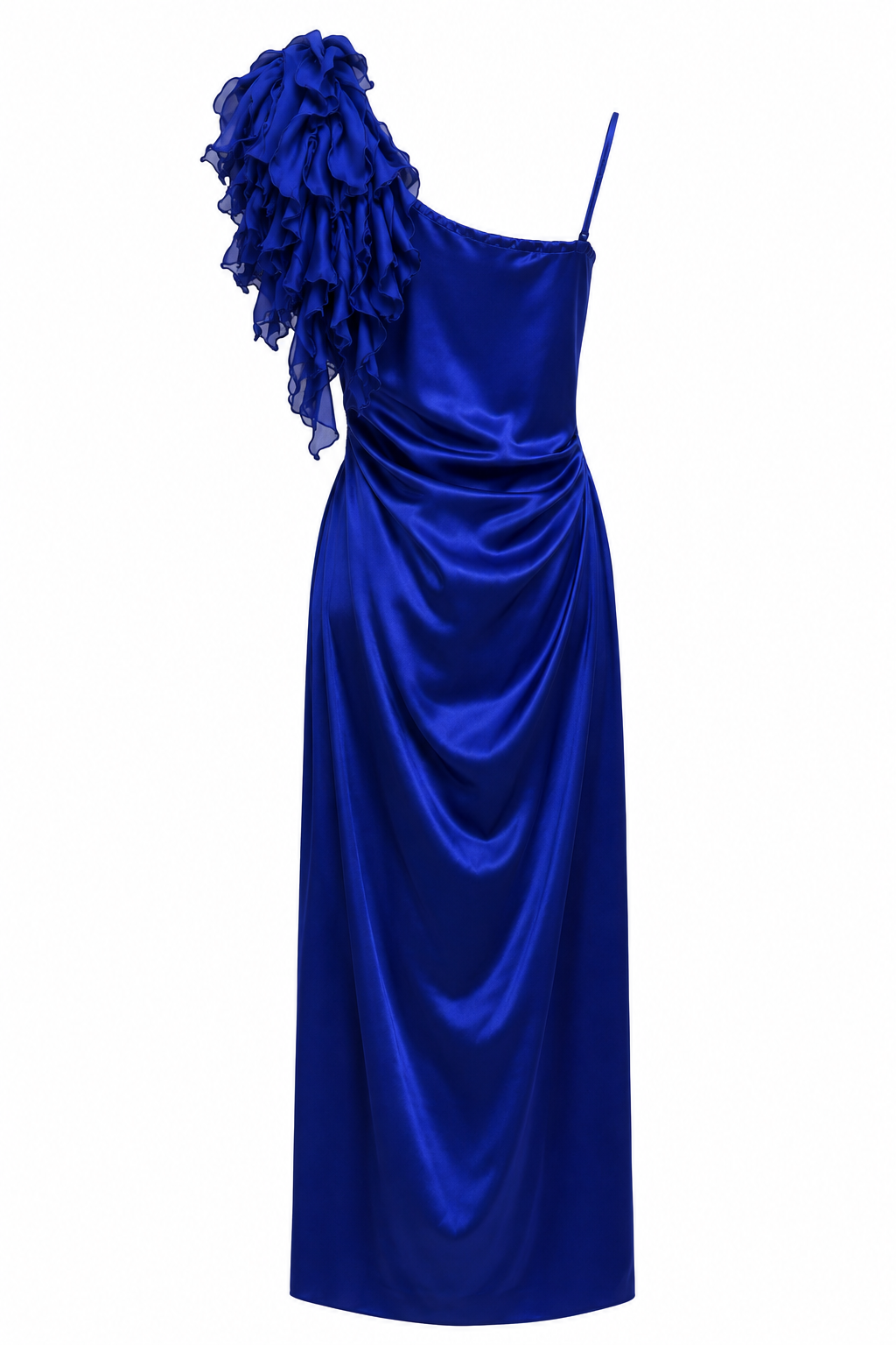 Roberto Cavalli Royal Blue Silk One-Shoulder Ruffle Dress - 40