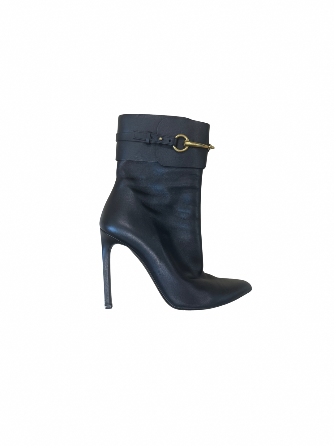 Gucci Black Leather Buckle Boots- Size 37.5