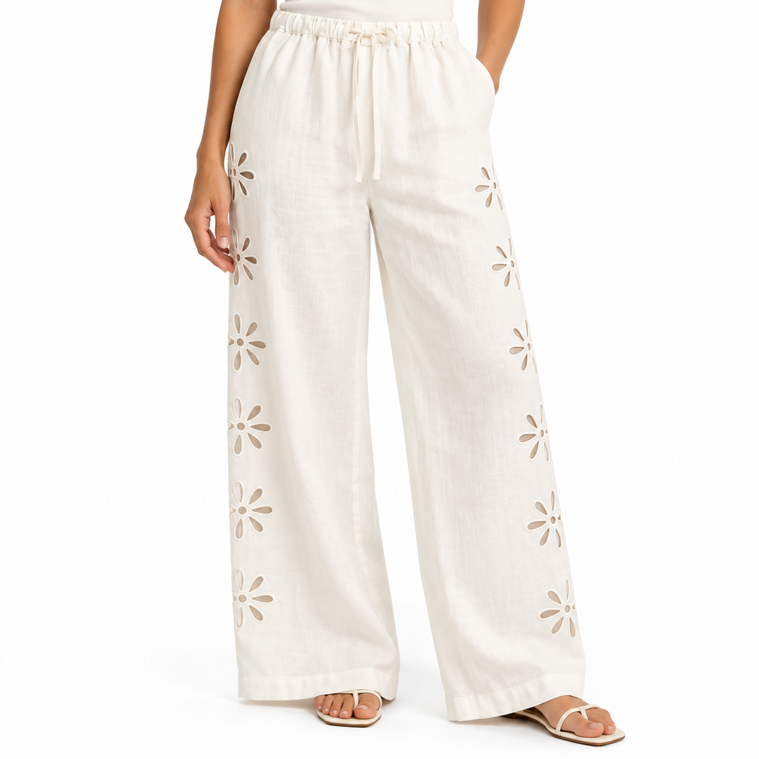 Rails Emmie Eyelet Linen Pants, White - S