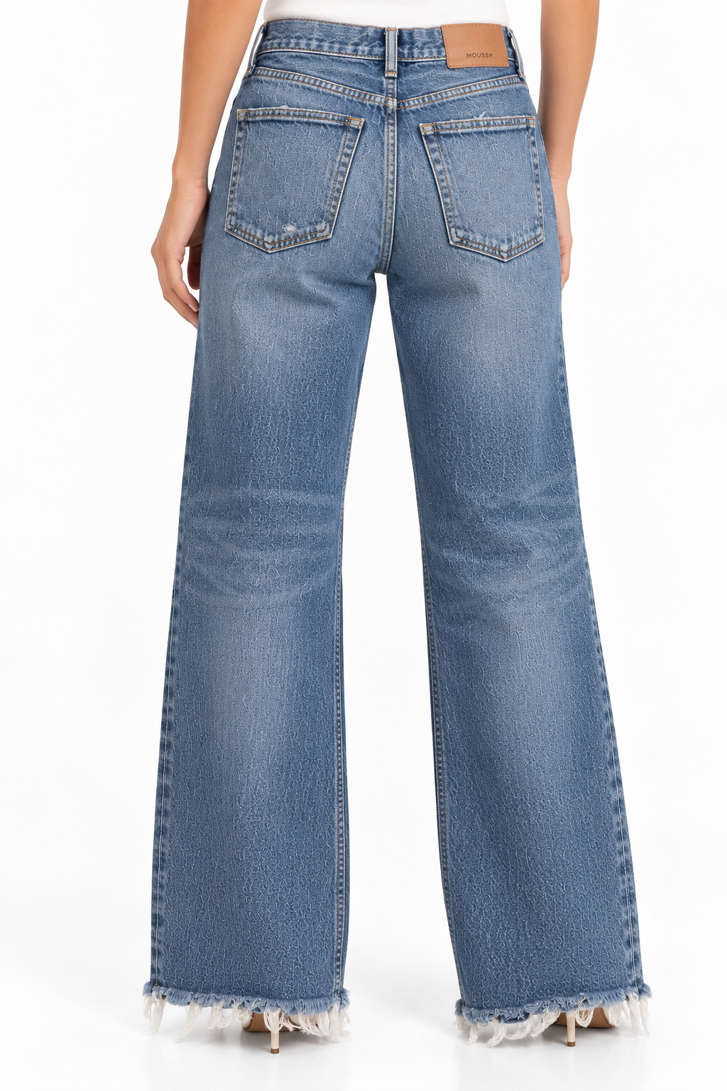 MOUSSY VINTAGE Medium-Wash Raw-Hem Straight Jeans - 26