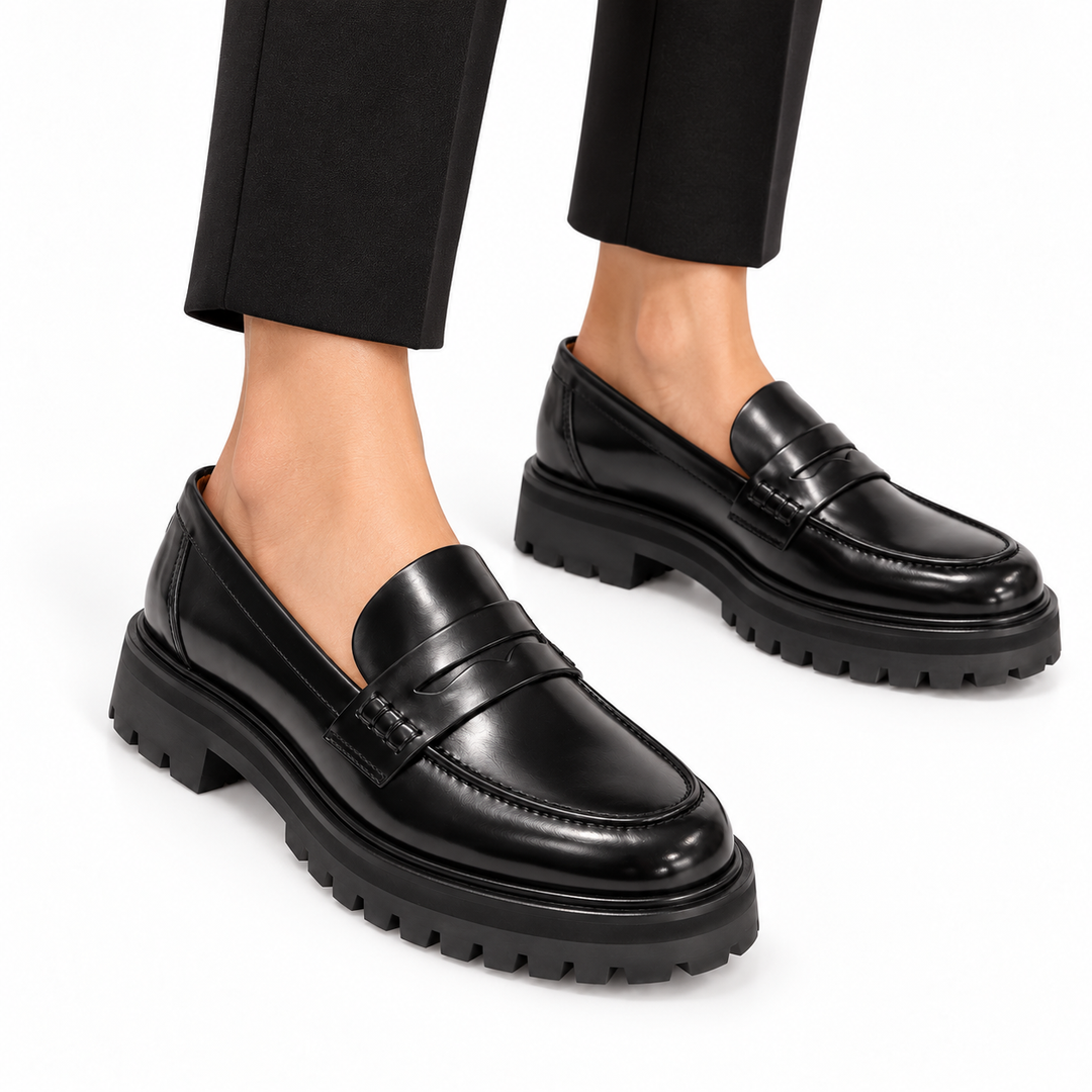 Reformation Agathea Chunky Loafers, Black Leather -  8