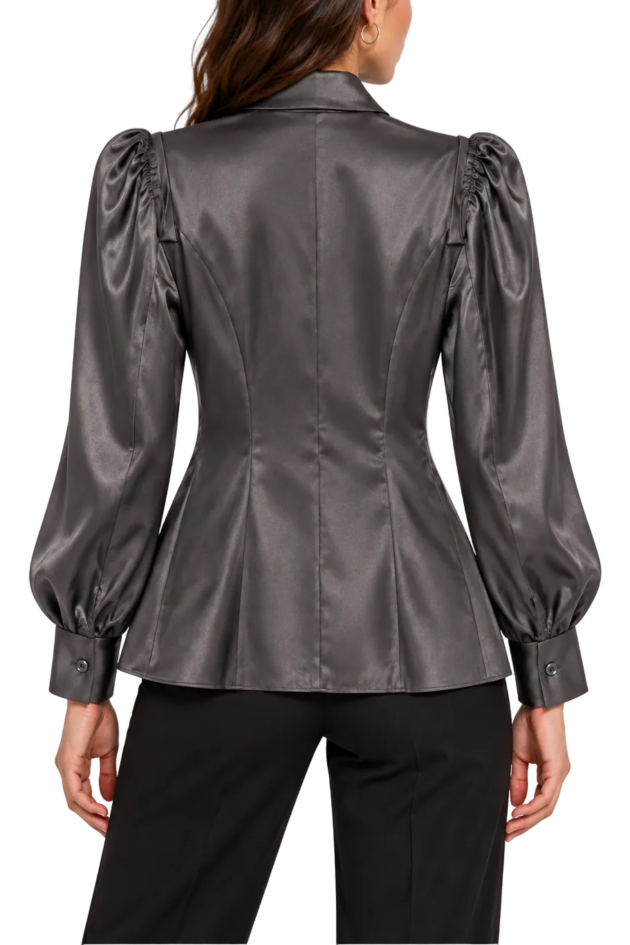 Dolce &amp; Gabbana Gray Silk Tie-Neck Blouse - IT 40