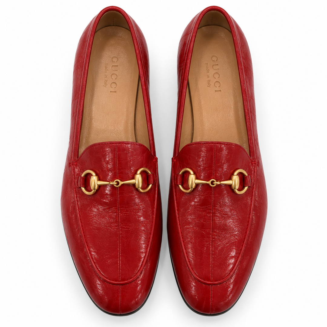 Gucci Red Leather Horsebit Loafers - 37.5