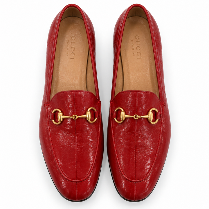 Gucci Red Leather Horsebit Loafers - 37.5
