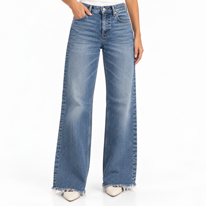 MOUSSY VINTAGE Medium-Wash Raw-Hem Straight Jeans - 26