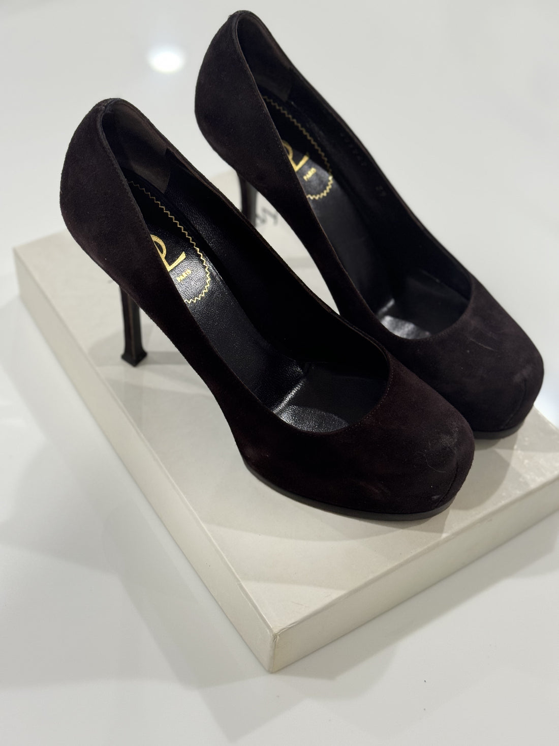 YSL Tribtoo Suede Chocolate Brown Pumps- size 39