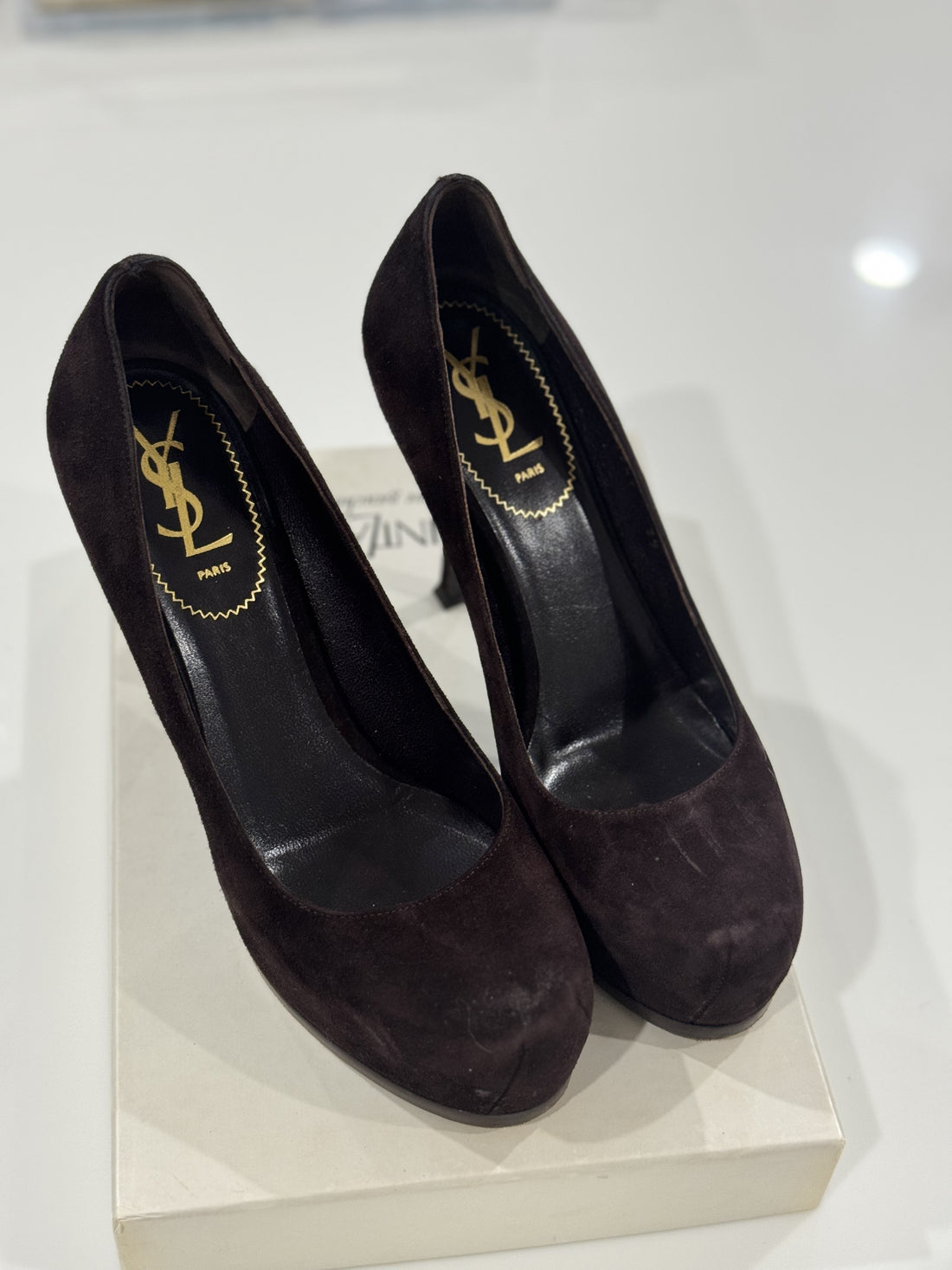 YSL Tribtoo Suede Chocolate Brown Pumps- size 39