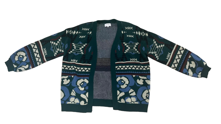 Driftwood Pattern Green Cardigan - S