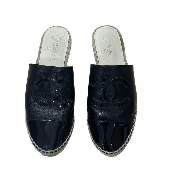 Chanel Leather Coco Mark Espadrilles Sandals Black - 38