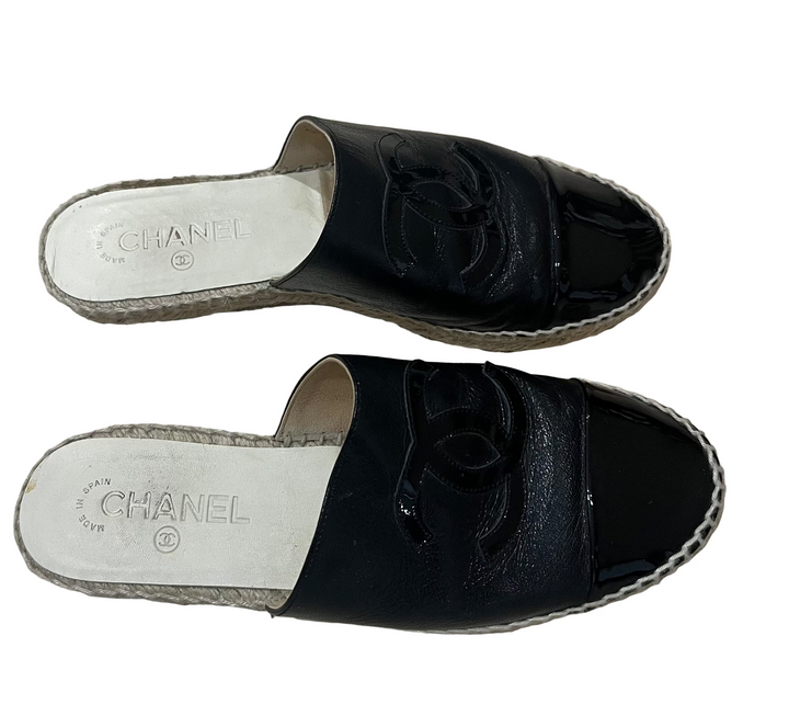Chanel Leather Coco Mark Espadrilles Sandals Black - 38