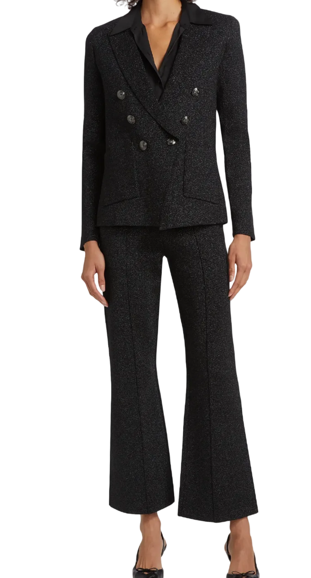 L'Agence  Ren Metallic Knit Flare Crop Pants - XS