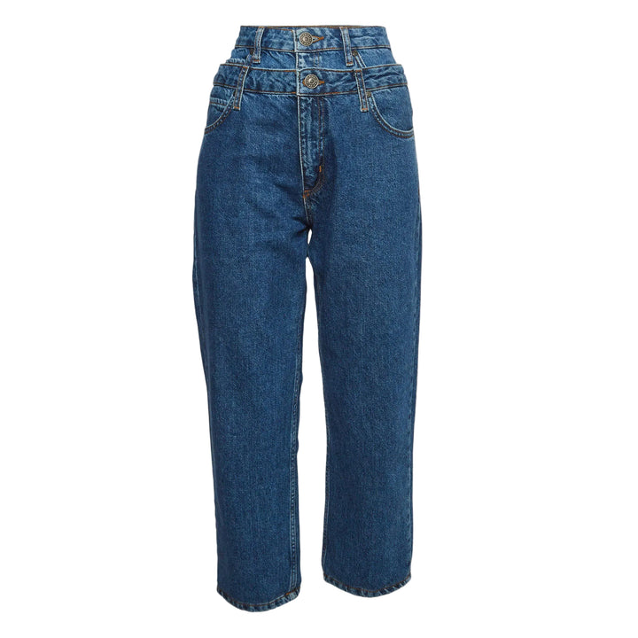 Sandro Paris Blue Denim Double-Waisted Kitty Jeans - 40