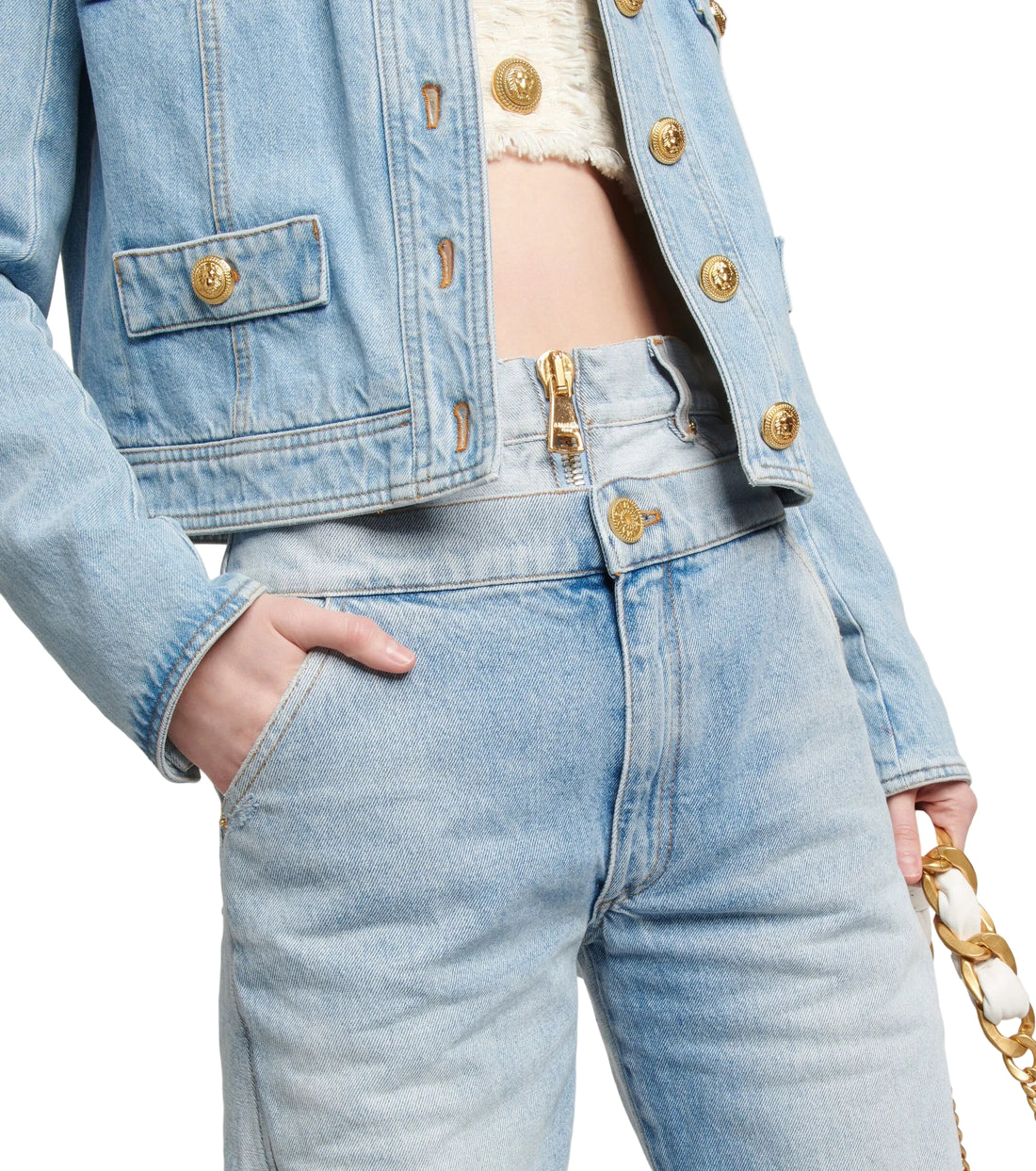 Balmain Two-in-One High-Rise Jeans - 40
