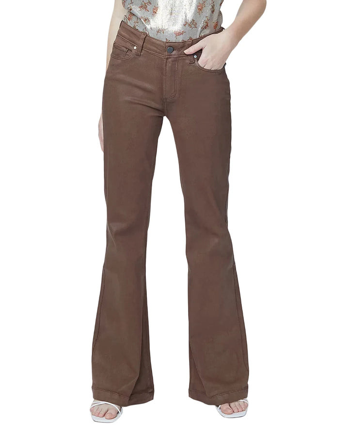 Paige Genevieve High Rise Flared Jeans in Cognac Luxe Coating - 30