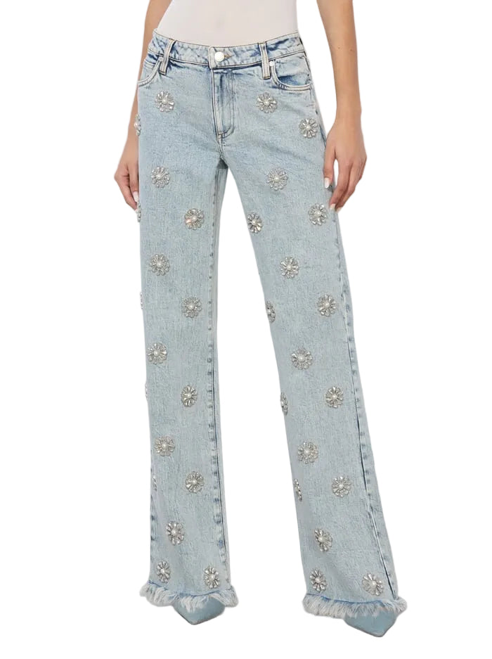 Alice+Olivia Roxie Embellished Straight Flare Jeans - 26