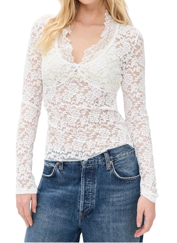 Free People All Day Lace Long Sleeve Blouse - S